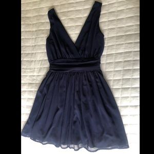 short navy chiffon v-neck dress
